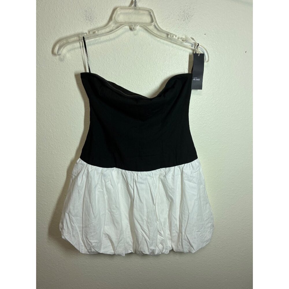 NWOT West of Melrose Strapless Dress Boho Party Retro Y2K Black White Size Small